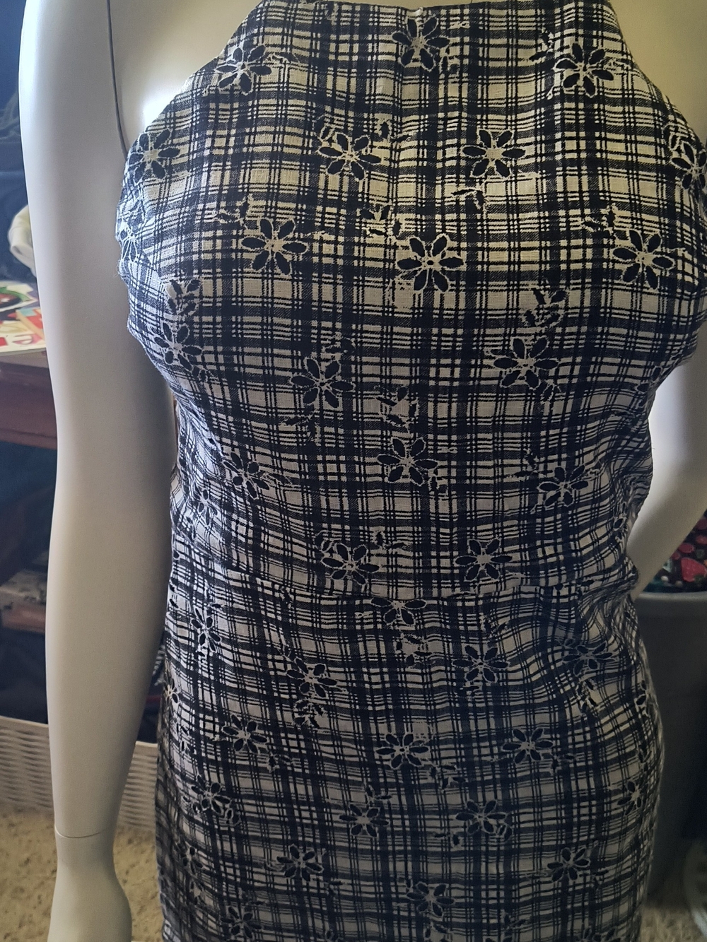 Urban Outfitters Black & White Strapless Plaid Floral Dress